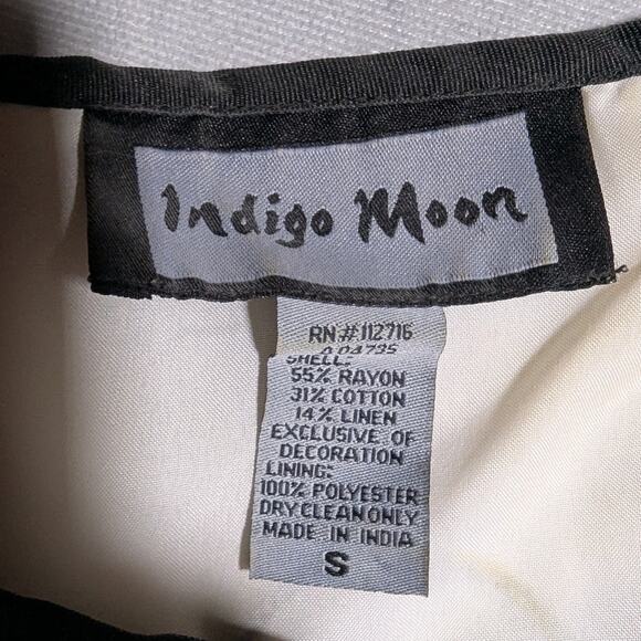 Vtg Y2K Indigo Moon Ivory Pink Floral Applique Black Piping Collarless Jacket S - Picture 4 of 4